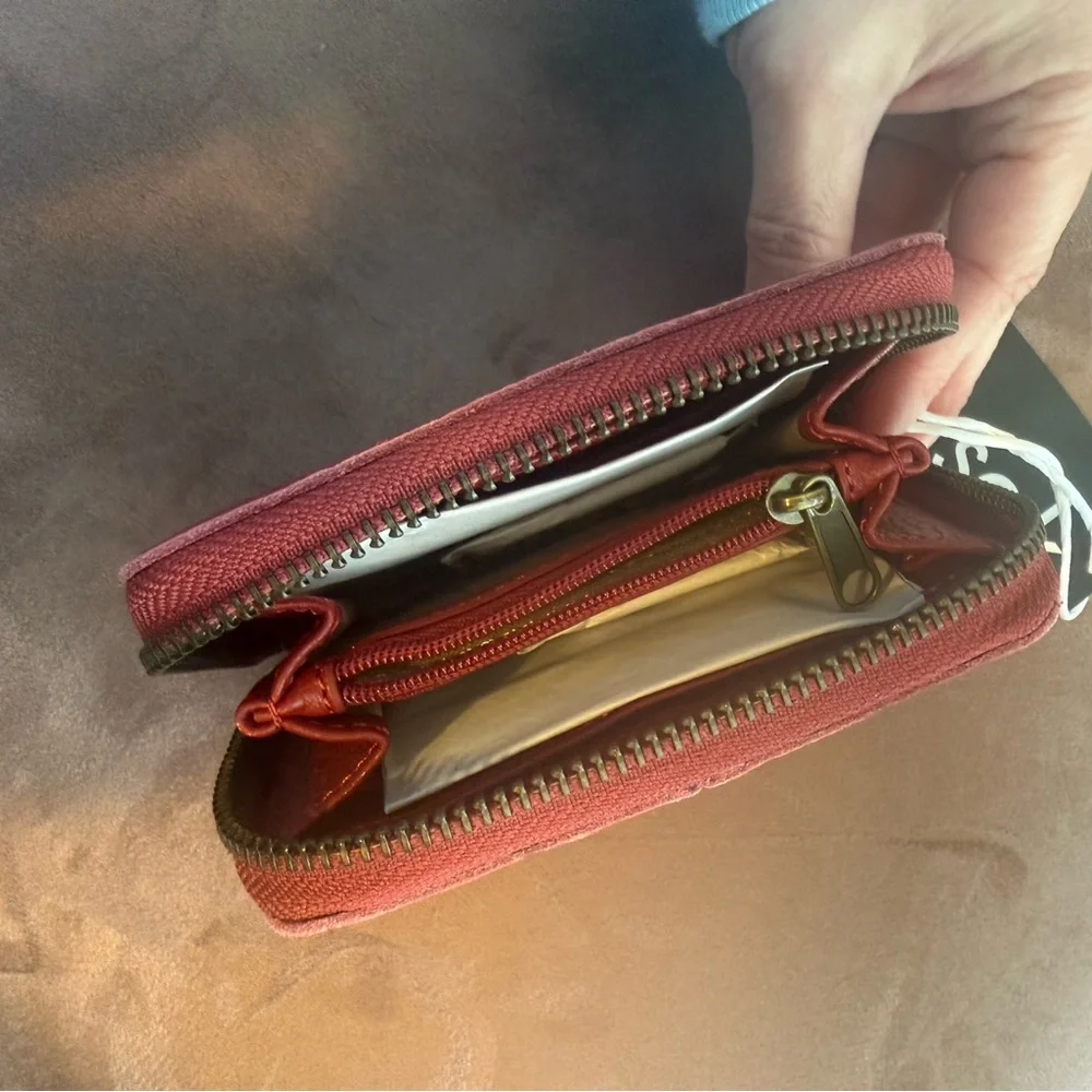The Sak Red Iris Compact Wallet with Zip-Around Closure